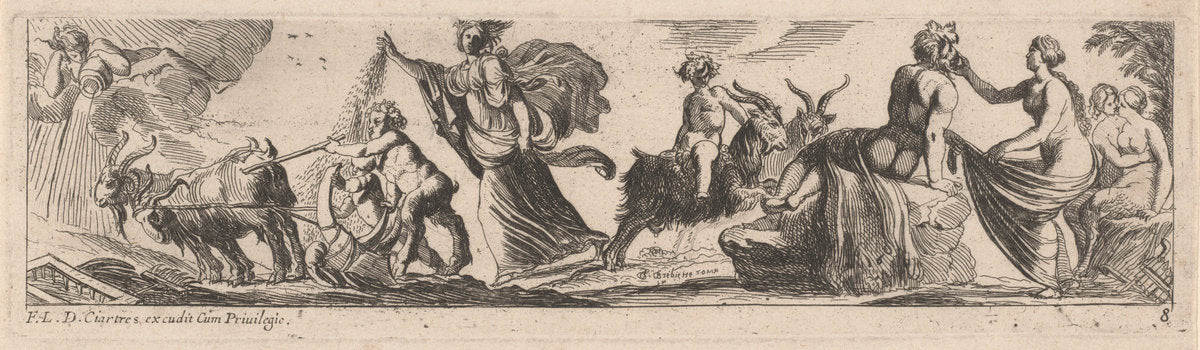 Satyr Driving a Pair of Goats by Pierre Brebiette (French, 1598 - c. 1650), 16X12"(A3)Poster Print