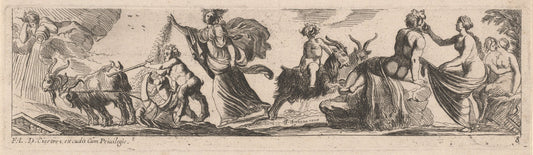 Satyr Driving a Pair of Goats by Pierre Brebiette (French, 1598 - c. 1650), 16X12"(A3)Poster Print