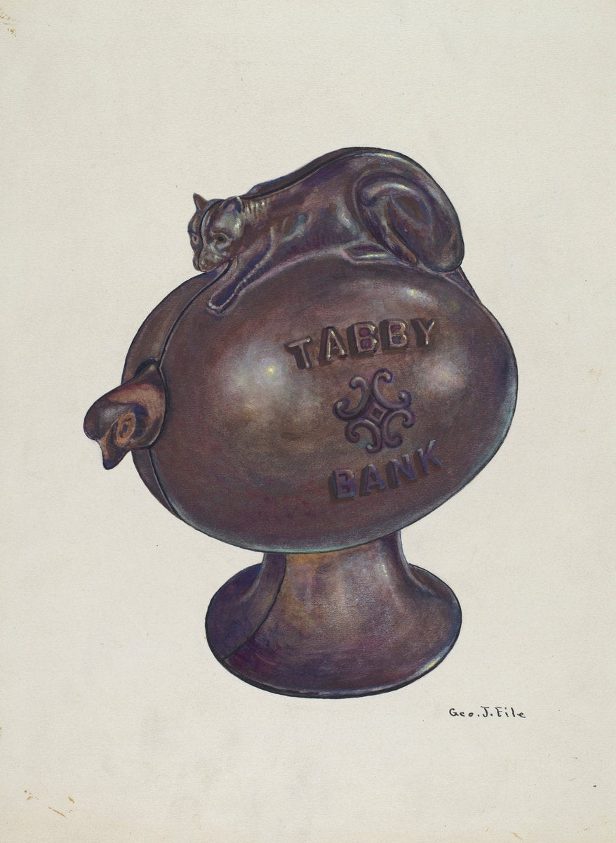 Toy Bank: Tabby Cat by George File (American, active c. 1935), 16X12"(A3)Poster Print