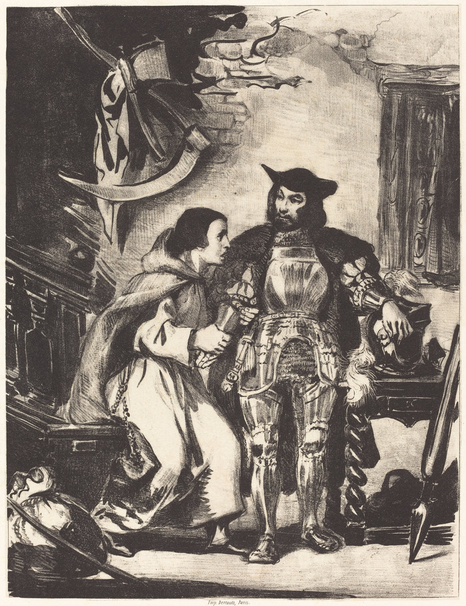 Brother Martin with Goetz by Eugène Delacroix (French, 1798 - 1863), 16X12"(A3)Poster Print