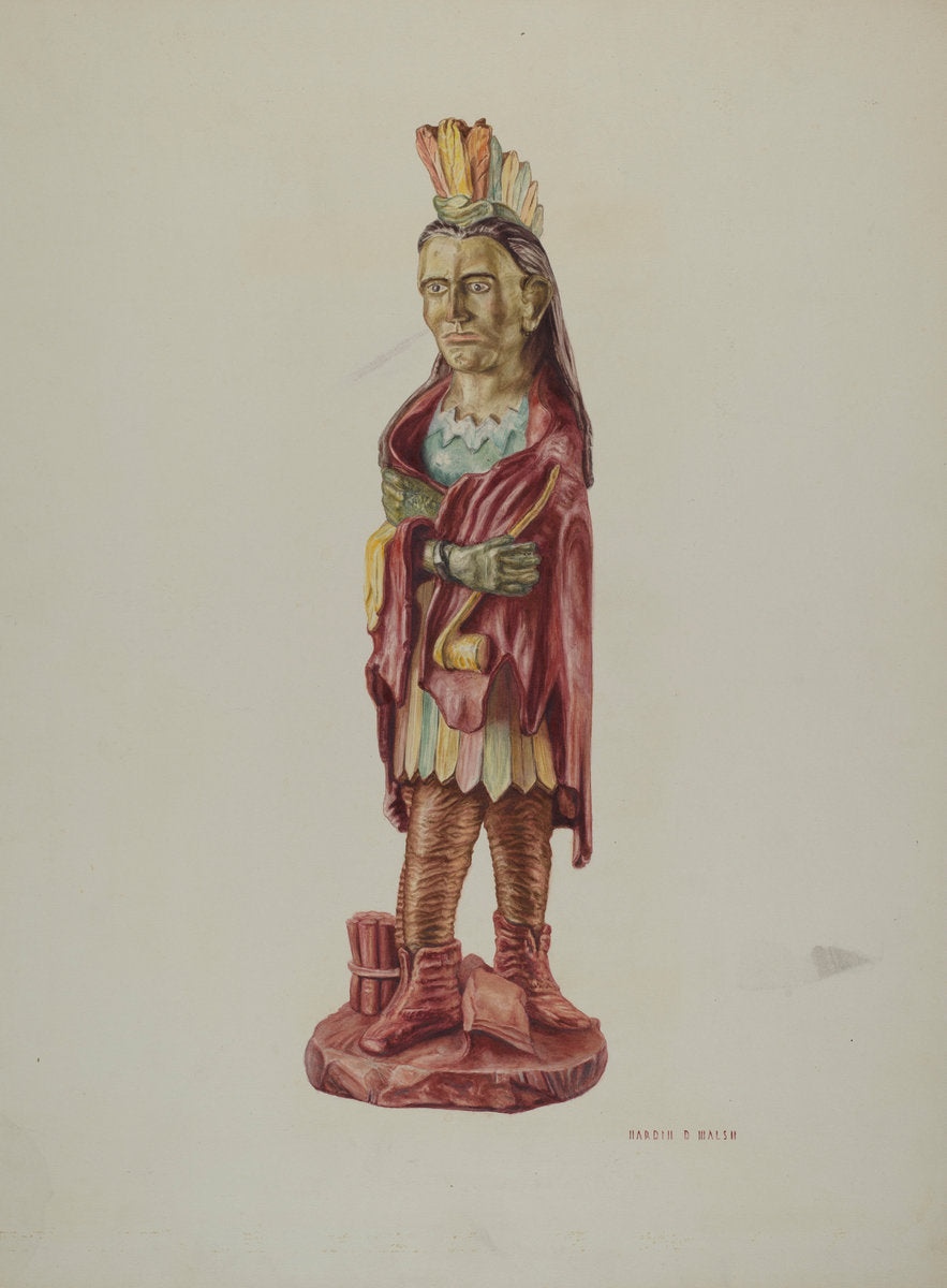 Cigar Store Indian by Hardin Walsh (American, active c. 1935), 16X12"(A3)Poster Print