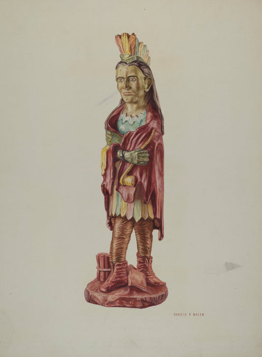 Cigar Store Indian by Hardin Walsh (American, active c. 1935), 16X12"(A3)Poster Print