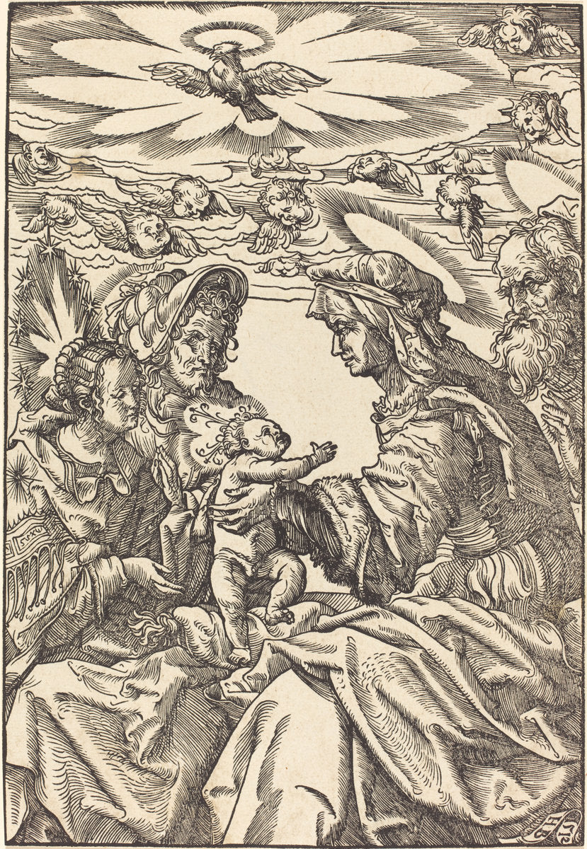 The Holy Family with Saint Anne and Saint Joachim by Hans Burgkmair I (German, 1473 - 1531), 16X12"(A3)Poster Print