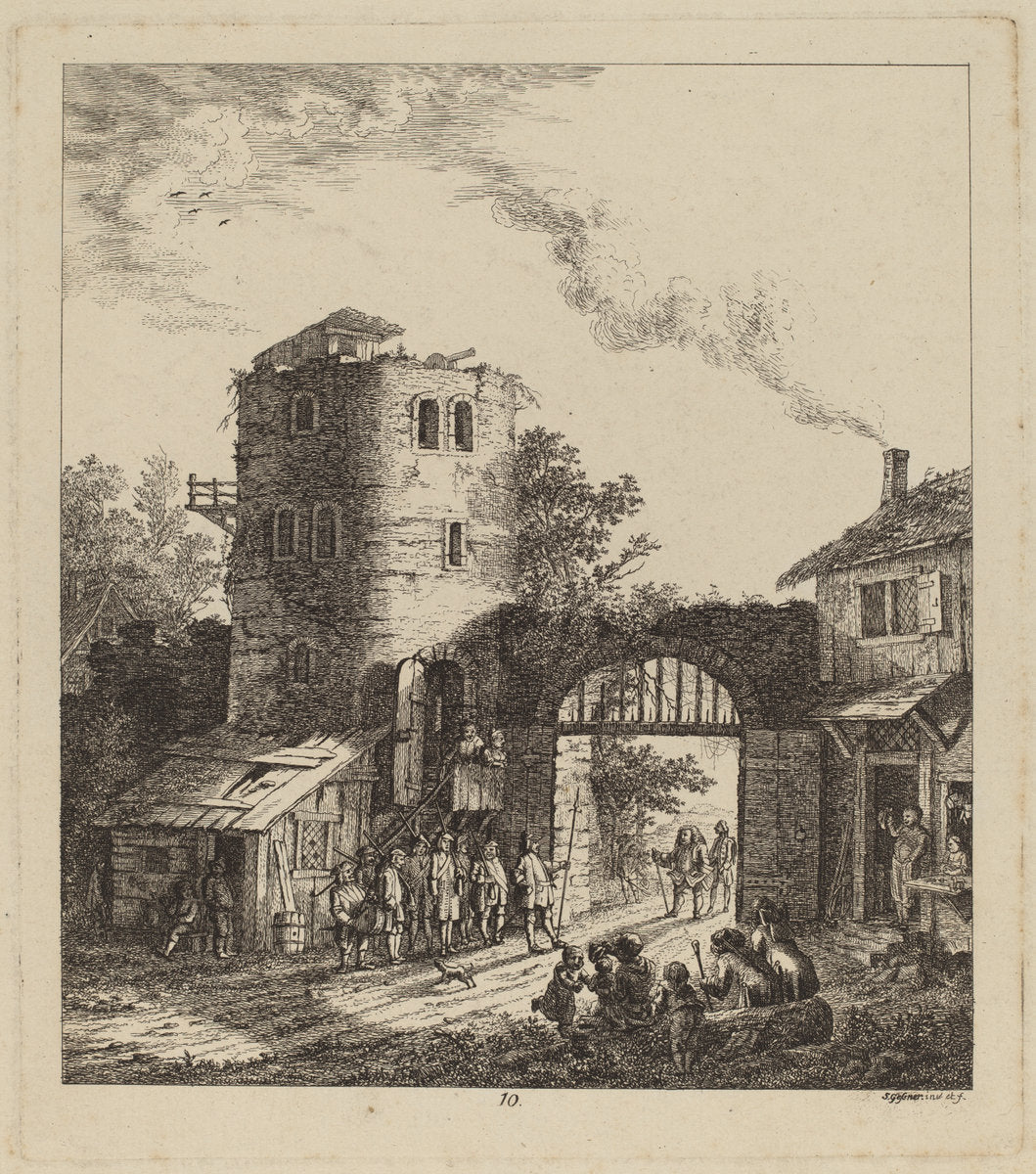 Villagers at a City Gate Greeting a Dignitary by Salomon Gessner (Swiss, 1730 - 1788), 16X12"(A3)Poster Print