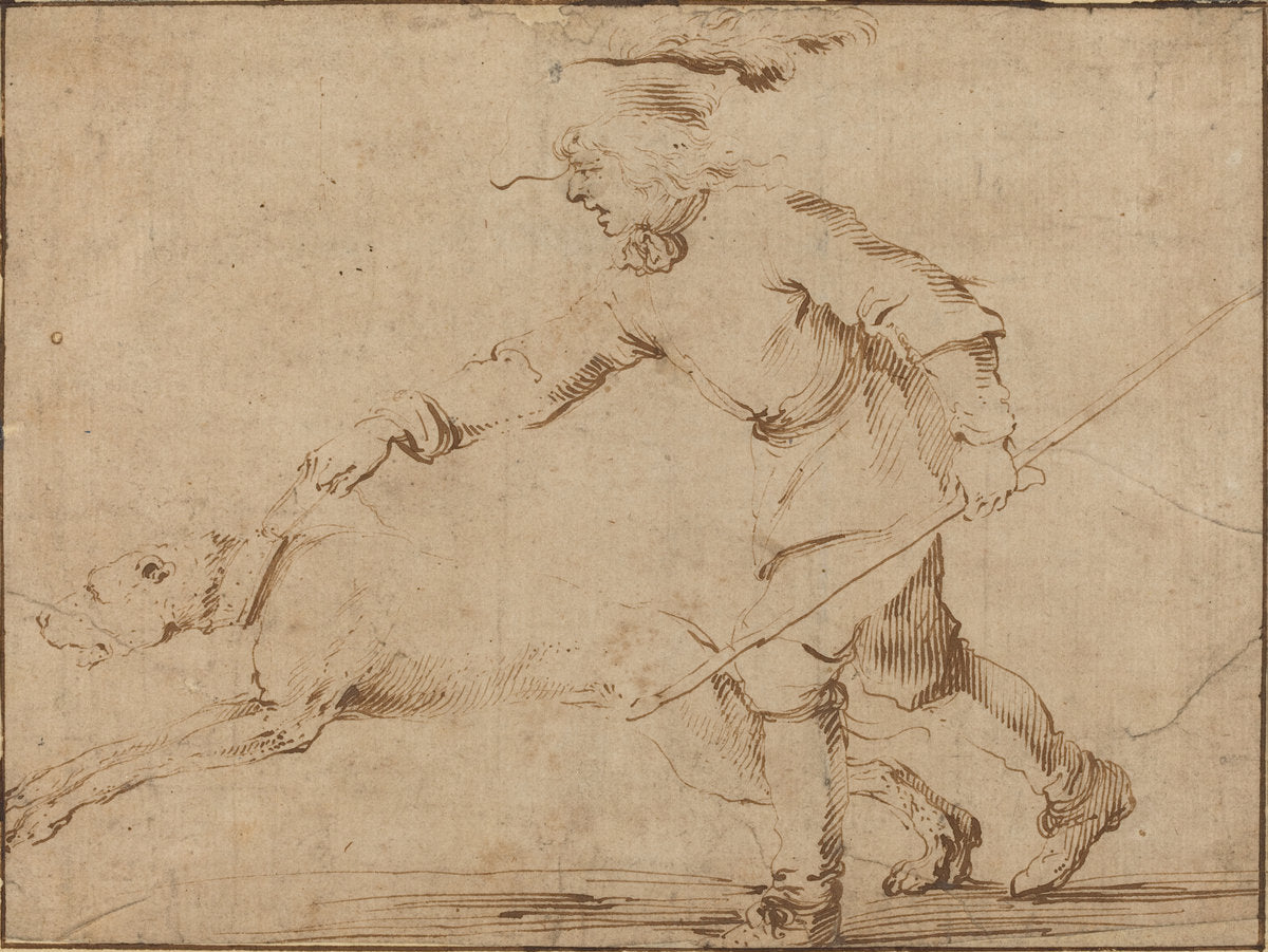 Huntsman with a Hound on a Leash by Stefano Della Bella (Florentine, 1610 - 1664), 16X12"(A3)Poster Print