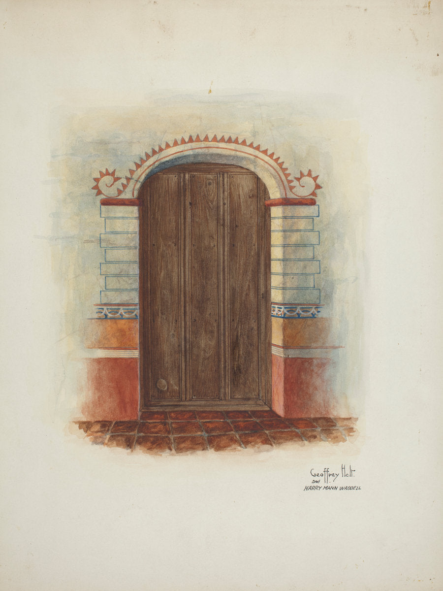 Wall Painting and Door (Interior) by Geoffrey Holt and Harry Mann Waddell (American, active c. 1935), 16X12"(A3)Poster Print