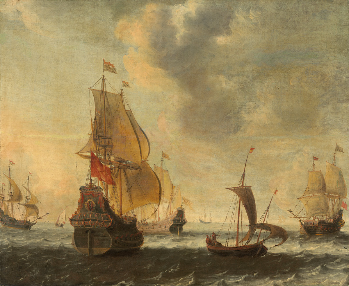 probably 1650s by Circle of Jacob Adriaensz Bellevois (Dutch Ships in a Lively Breeze), 16X12"(A3)Poster Print