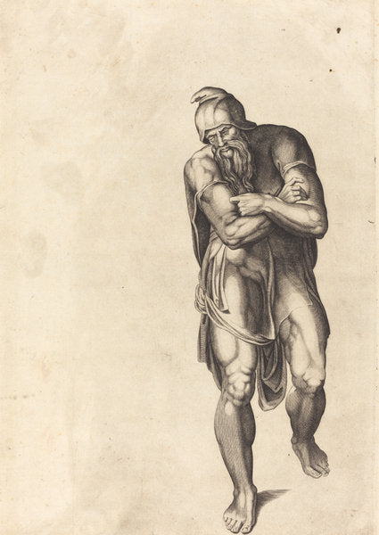 Striding Man by Nicolaus Beatrizet after Michelangelo (French, 1515 - 1565 or after), 16X12