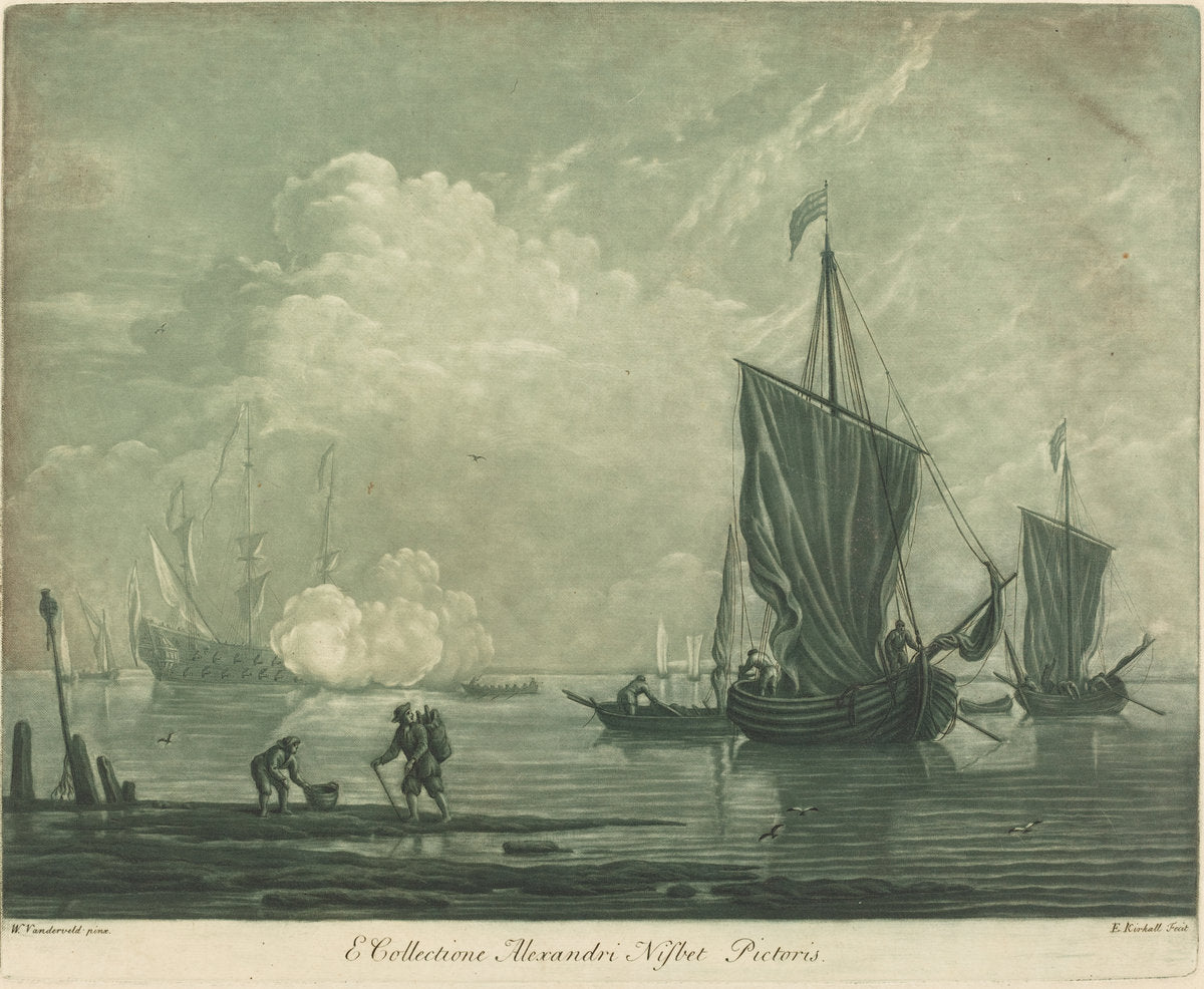 Shipping Scene from the Collection of Alexander Nisbit by Elisha Kirkall after Willem van de Velde the Elder (English, c. 1682 - 1742), 16X12"(A3)Poster Print