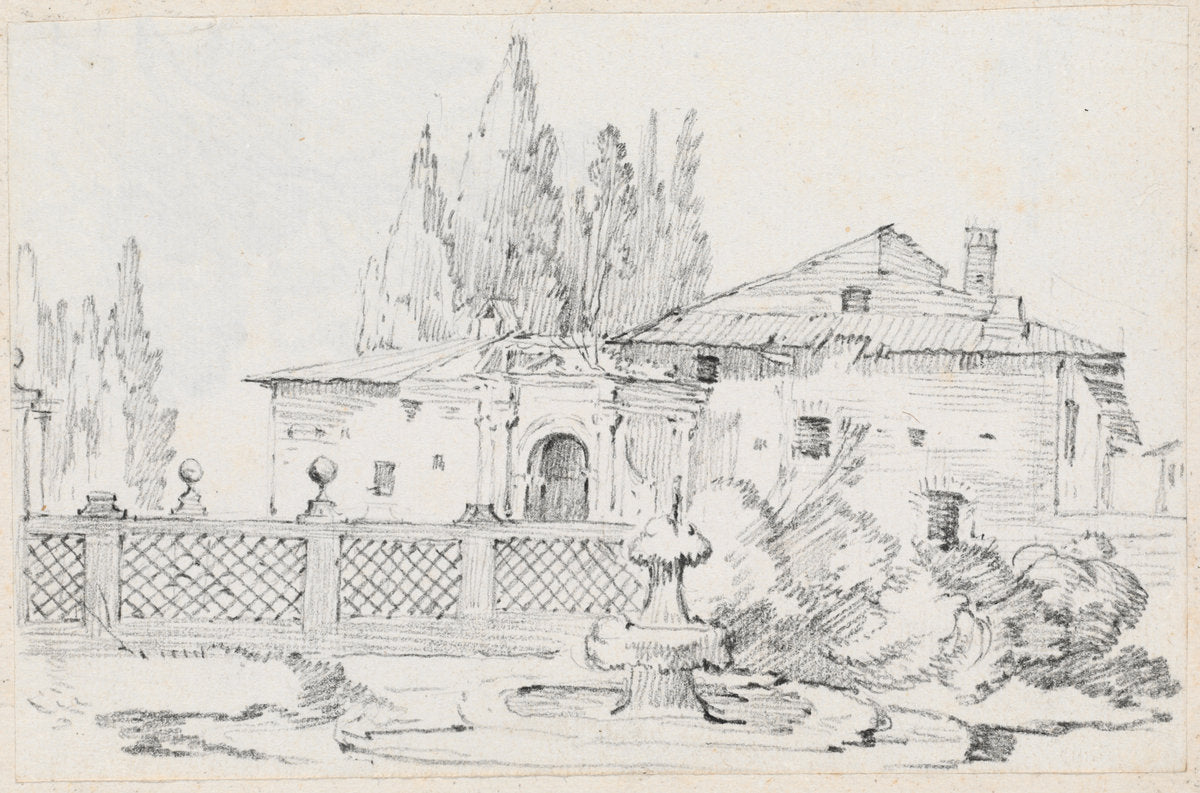 House and Trees across a Garden Wall by Joseph-Marie Vien (French, 1716 - 1809), 16X12"(A3)Poster Print