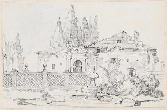 House and Trees across a Garden Wall by Joseph-Marie Vien (French, 1716 - 1809), 16X12"(A3)Poster Print