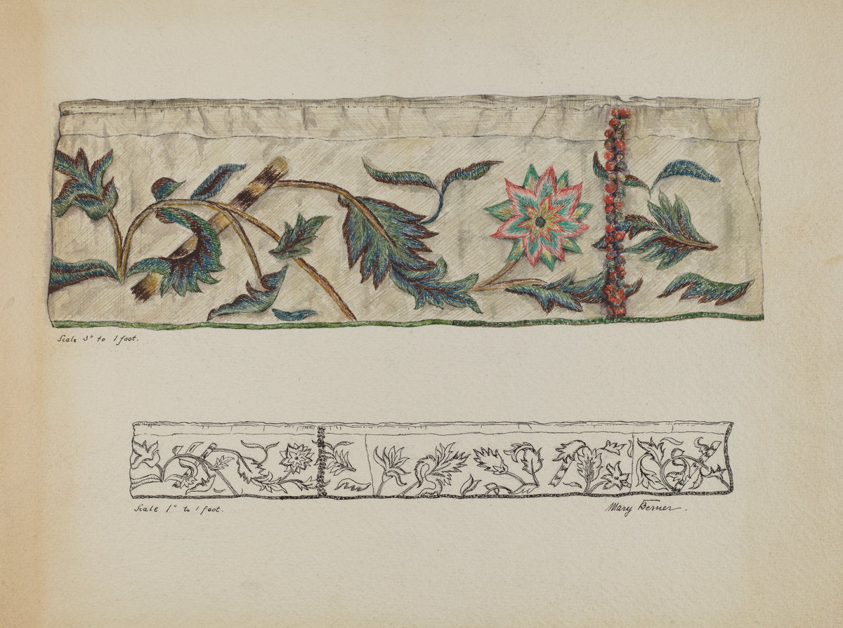 Crewel Embroidery by Mary Berner (American, active c. 1935), 16X12"(A3)Poster Print