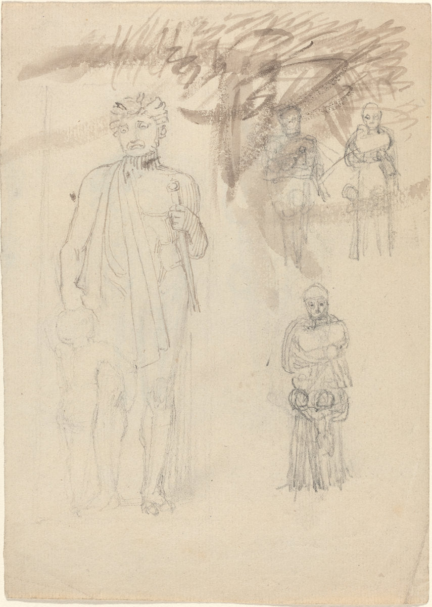 Sheet of Studies, including Warrior with Child [recto and verso] by John Flaxman (British, 1755 - 1826), 16X12"(A3)Poster Print