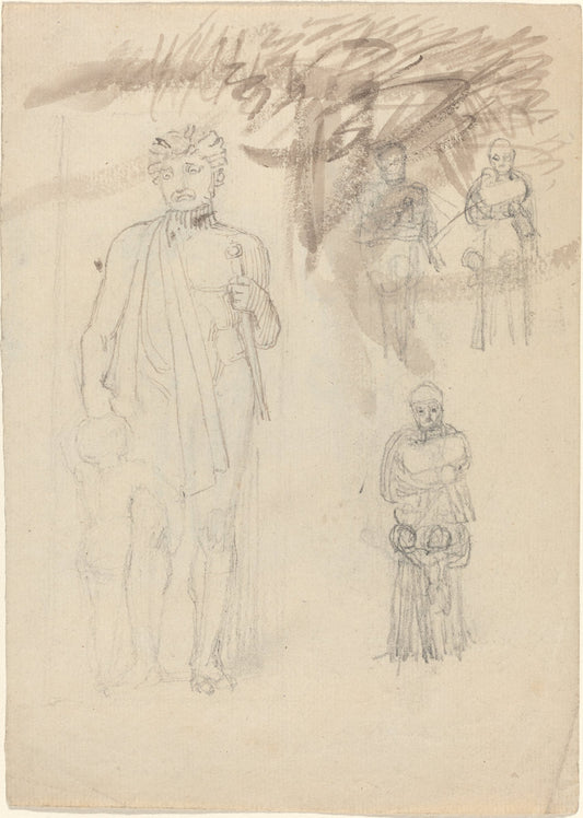 Sheet of Studies, including Warrior with Child [recto and verso] by John Flaxman (British, 1755 - 1826), 16X12"(A3)Poster Print