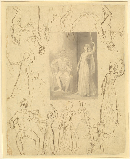 Design for a Book Illustration of Circe and Odysseus [recto] by Thomas Stothard (British, 1755 - 1834), 16X12"(A3)Poster Print