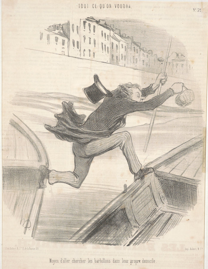 Moyen d'aller chercher les barbillons dans leur propre domicile by Honoré Daumier (French, 1808 - 1879), 16X12