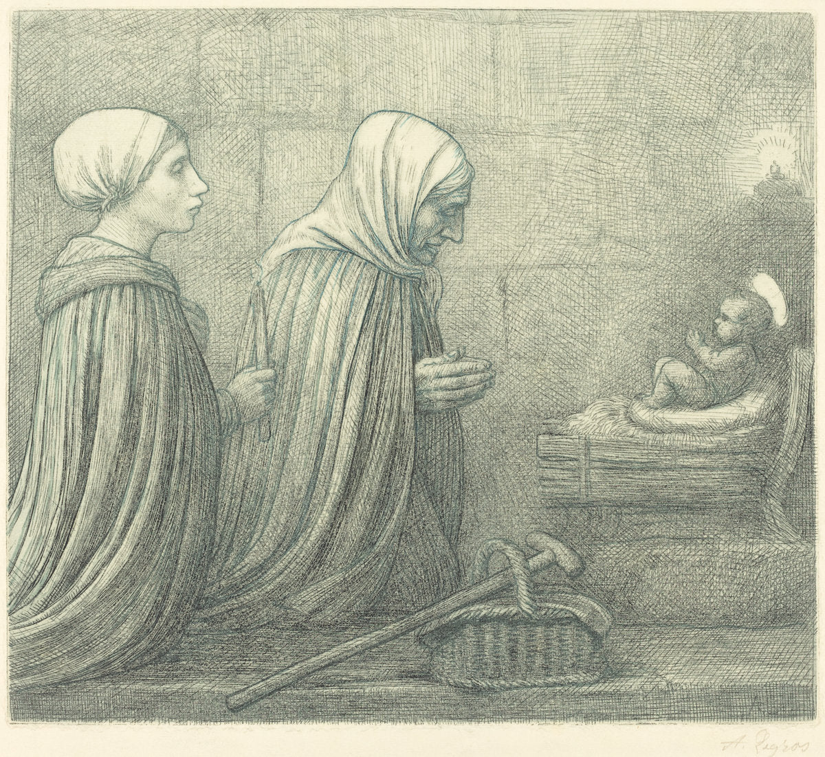 The Manger (La creche) by Alphonse Legros (French, 1837 - 1911), 16X12"(A3)Poster Print