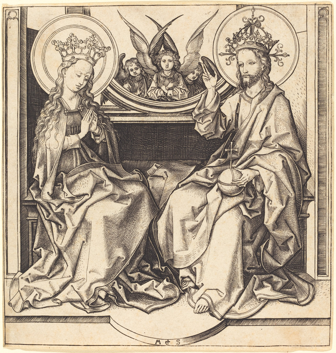 Christ Blessing the Virgin by Martin Schongauer (German, c. 1450 - 1491), 16X12"(A3)Poster Print