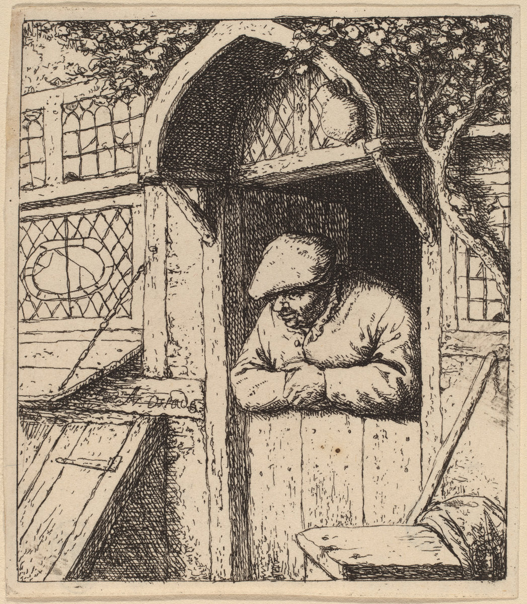 Peasant Leaning on His Doorway by Adriaen van Ostade (Dutch, 1610 - 1685), 16X12"(A3)Poster Print