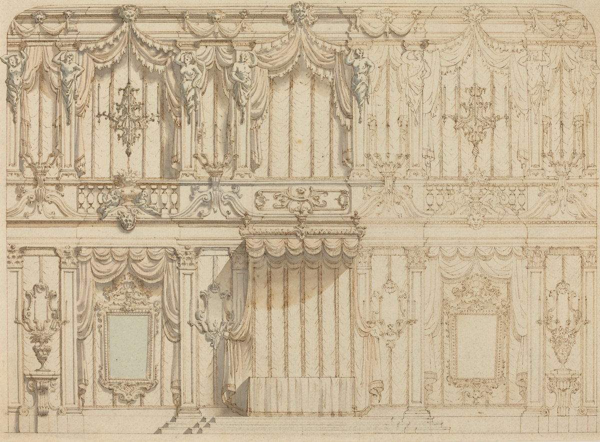 Design for a State Bedroom by Francesco Nicoletti (Italian, died 1776), 16X12"(A3)Poster Print