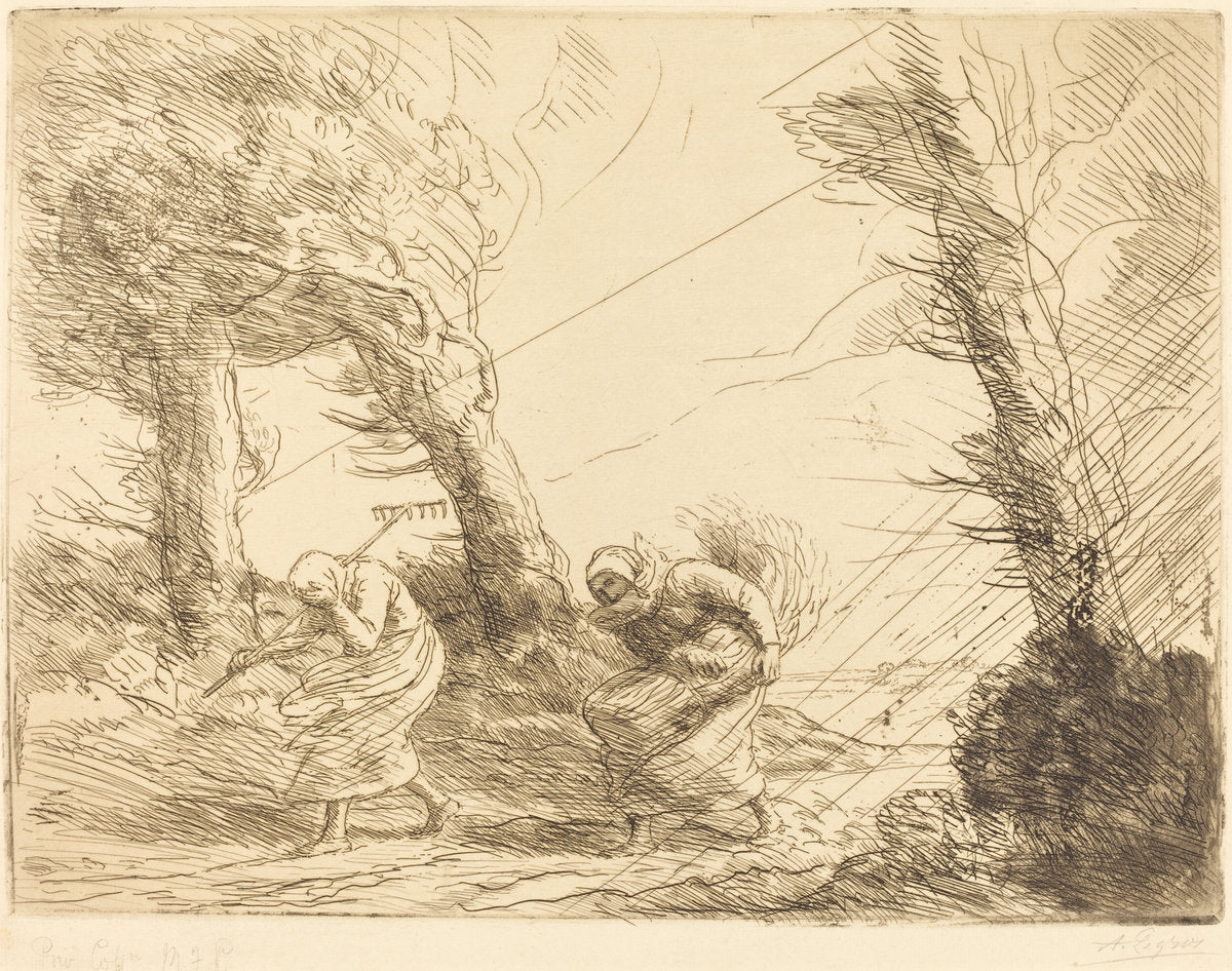 Harvesters Surprised by the Storm (Moissonneuses surprises par l'orage) by Alphonse Legros (French, 1837 - 1911), 16X12"(A3)Poster Print