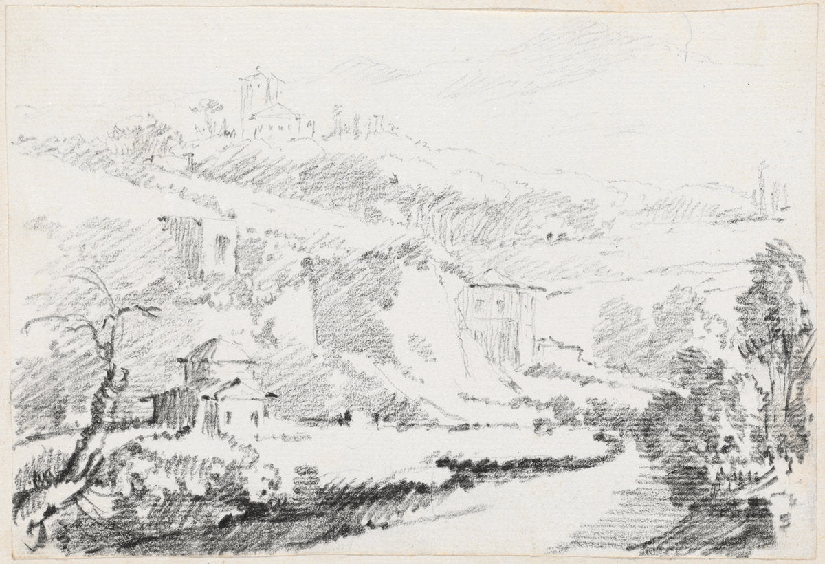 Landscape in the Alban Hills by Joseph-Marie Vien (French, 1716 - 1809), 16X12"(A3)Poster Print