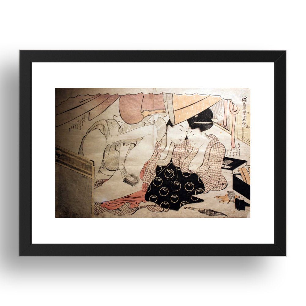 Utamaro, Graphic Erotic ukiyo-e floating world Japanese Shunga, classic artwork in 17x13"(A3) Frame