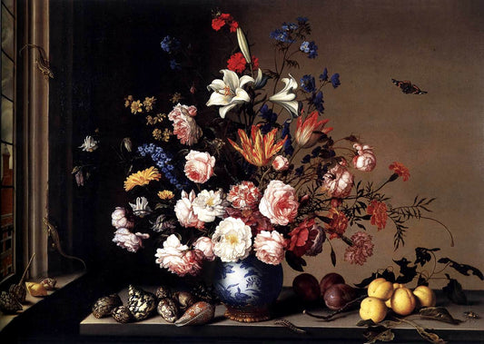 Vase of Flowers by  a Window, vintage artwork by Balthasar van der Ast, 12x8" (A4) Poster