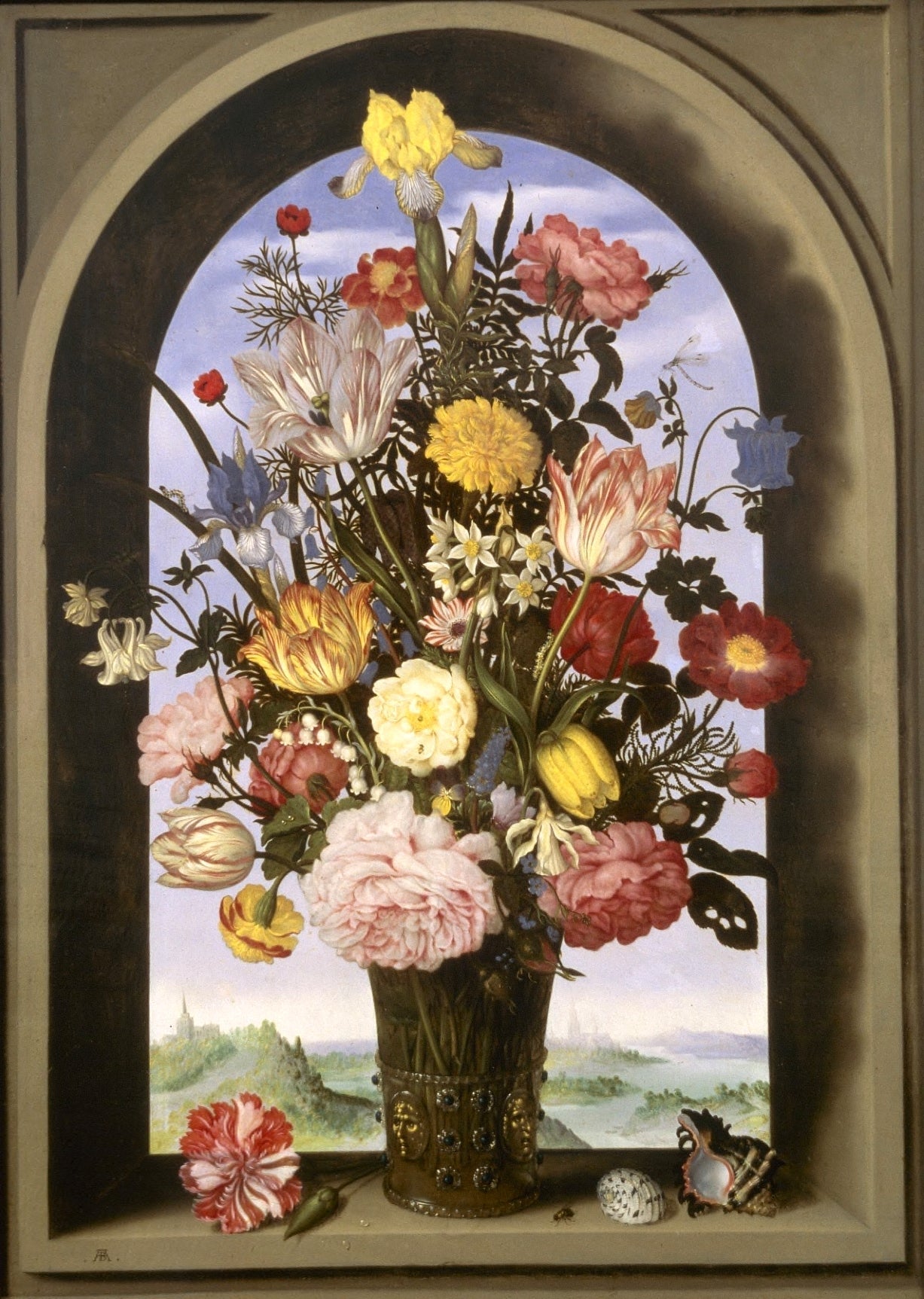 Vase with Flowers in a Window, vintage artwork by Ambrosius Bosschaert (I), 12x8" (A4) Poster