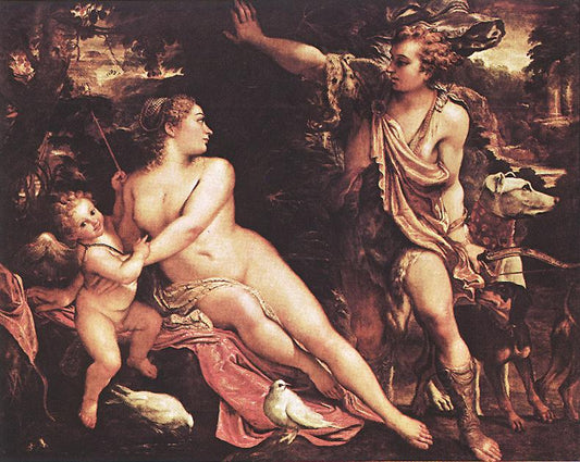 Venus, Adonis and Cupid, vintage artwork by Annibale Carracci, A3 (16x12") Poster Print