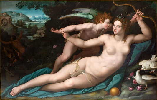Venus and Cupid (Montpellier Version), vintage artwork by Alessandro Allori, 12x8" (A4) Poster