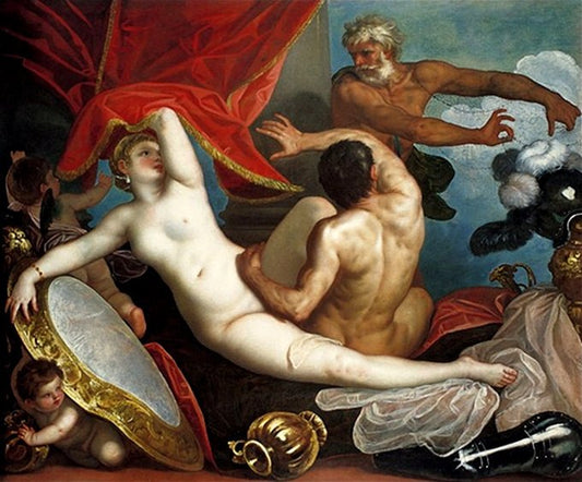 Venus and Mars Surprised by  Vulcan, vintage artwork by Alessandro Varotari, A3 (16x12") Poster Print