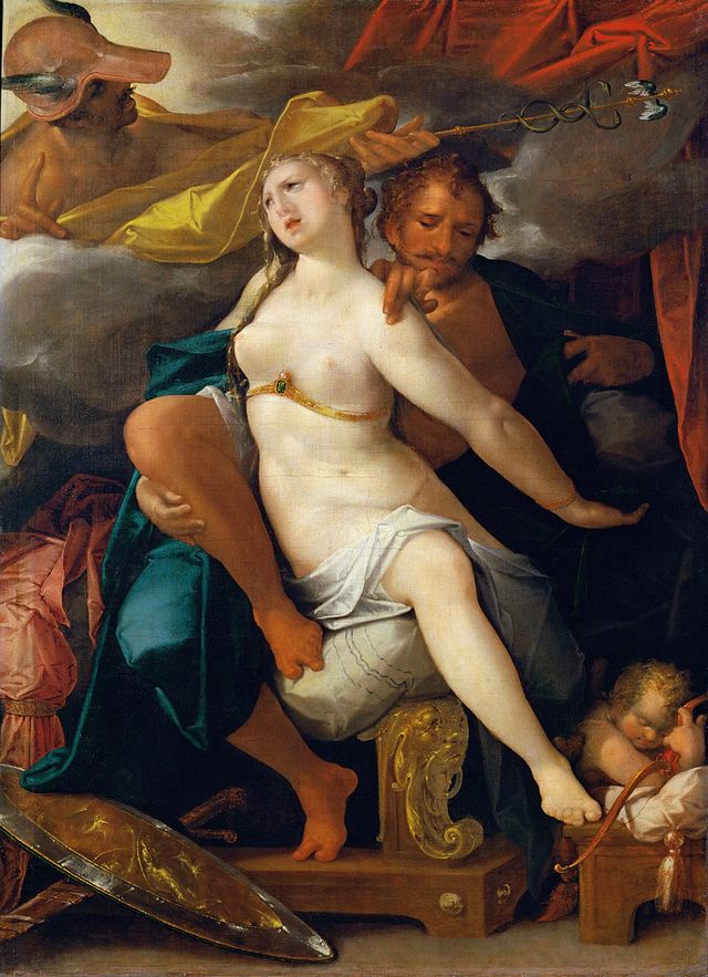 Venus and Mars Warned by  Mercury, vintage artwork by Bartholomaeus Spranger, 12x8" (A4) Poster