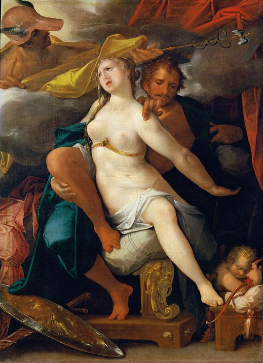 Venus and Mars Warned by  Mercury, vintage artwork by Bartholomaeus Spranger, 12x8" (A4) Poster