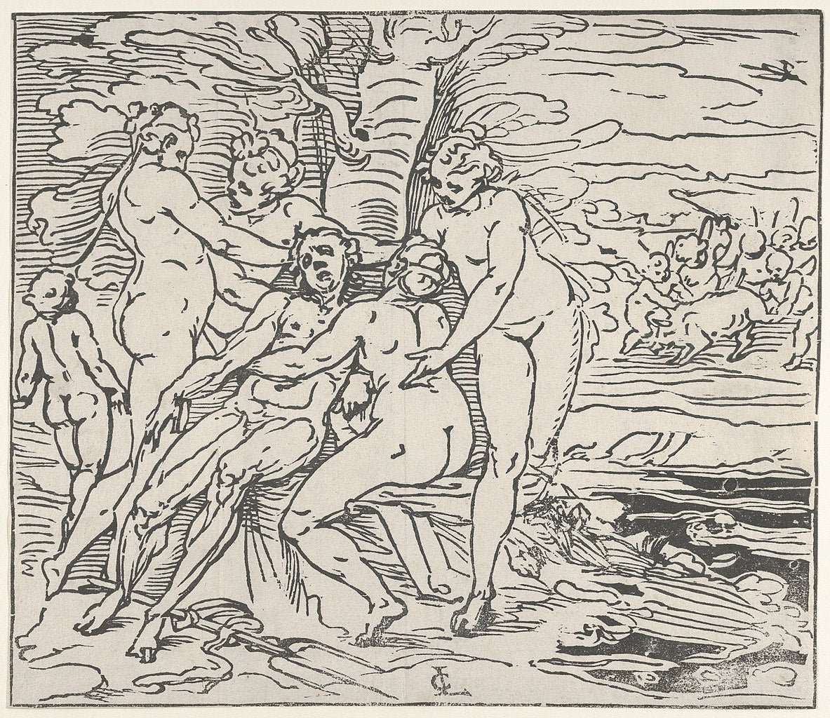 Venus and the Nymphs Lamenting the Death of Adonis, vintage artwork by Luca Cambiaso, A3 (16x12") Poster Print