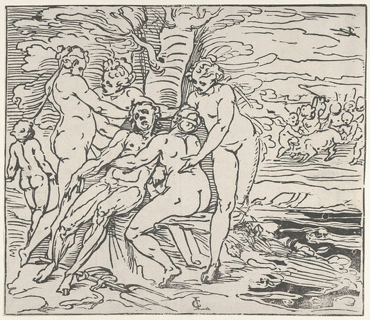 Venus and the Nymphs Lamenting the Death of Adonis, vintage artwork by Luca Cambiaso, A3 (16x12") Poster Print