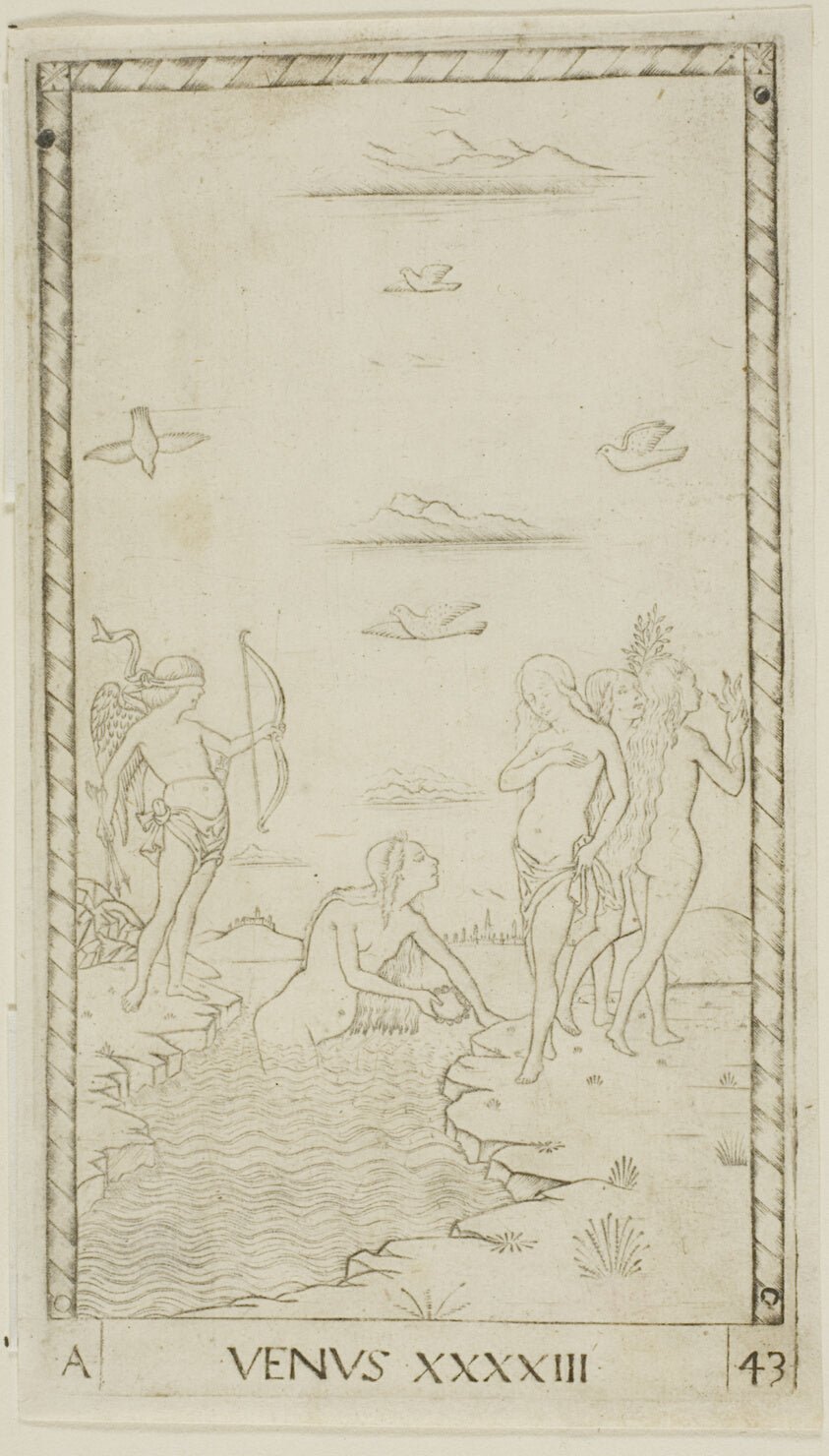 Venus, plate 43 from Planets and Spheres by  Master of the E-Series Tarocchi, 23x16"( A2 size ) Poster Print