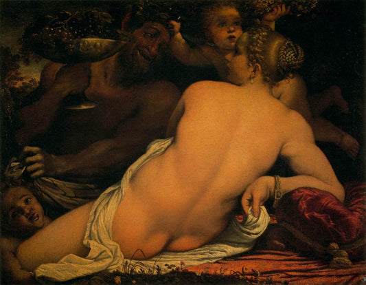 Venus with a Satyr and Cupids, vintage artwork by Annibale Carracci, A3 (16x12") Poster Print