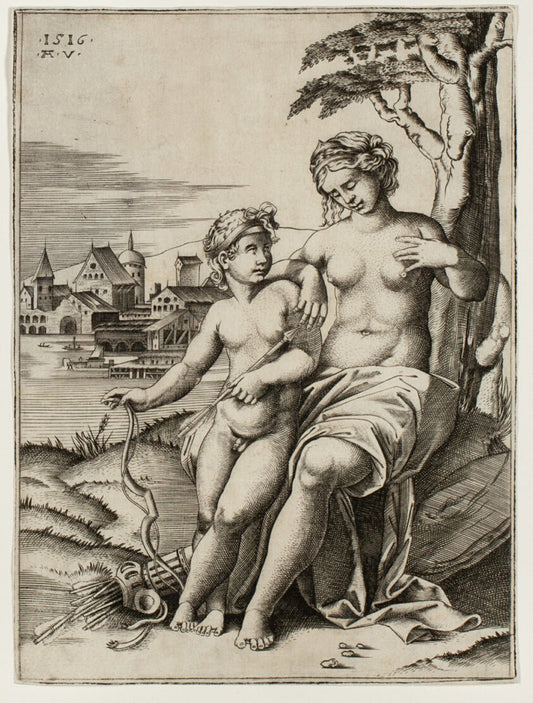 Venus Wounded by  Cupid’s Dart by  Agostino Veneziano (Italian, active 1514–1536), 23x16"( A2 size) Poster Print