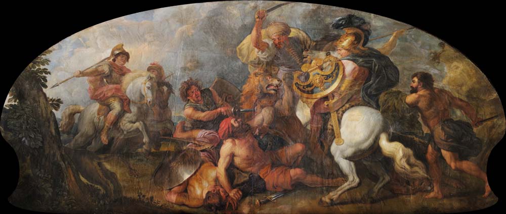 alexander the great hunting lions by C. de La Fosse, 12x8" (A4) Poster