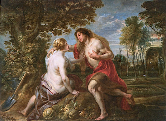 Vertumnus and Pomona (after Peter Paul Rubens), vintage artwork by Jacob Jordaens, 12x8" (A4) Poster