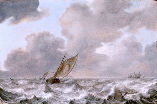 Vessels in a Moderate Breeze, vintage artwork by Jan Porcellis, A3 (16x12") Poster Print