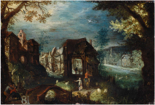 View of a town, vintage artwork by Frederik van Valckenborch, A3 (16x12") Poster Print
