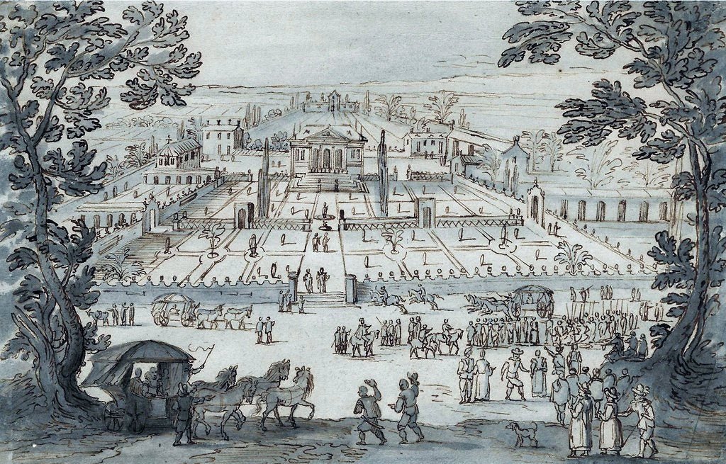 View of a villa with a garden, vintage artwork by Lodewijk Toeput, A3 (16x12") Poster Print