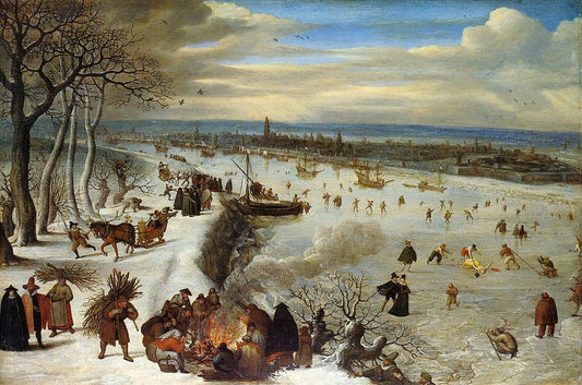 View of Antwerp with the Frozen Schelde, vintage artwork by Lucas van Valckenborch, A3 (16x12") Poster Print