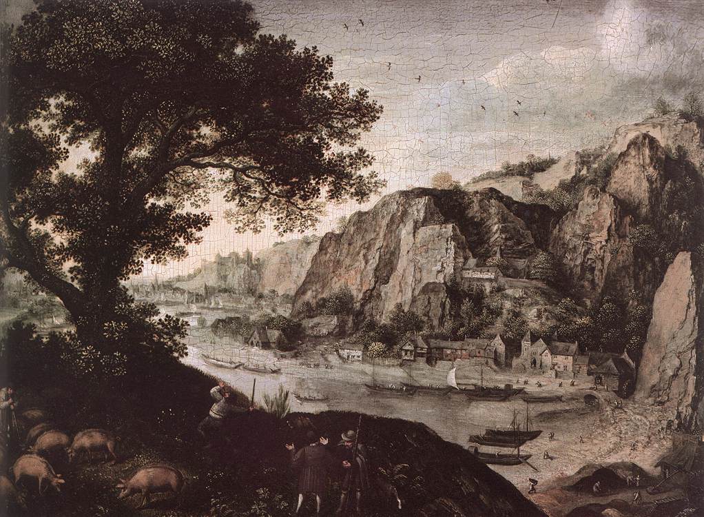 View of Huy from Ahin, vintage artwork by Lucas van Valckenborch, A3 (16x12") Poster Print