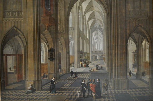 View of the Interior of a Church, Inspired by  Antwerp Cathedral, vintage artwork by Pieter Neefs the Elder, 12x8" (A4) Poster