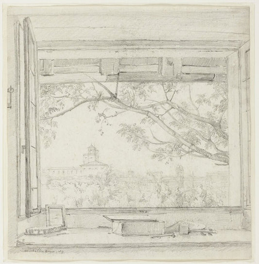 View of the Villa Medici and Sta Trinità dei Monti from Ingres's Studio in the Pavillon San Gaetano, Rome by  Achille-Etna Michallon,23x16"( A2 size ) Poster Print