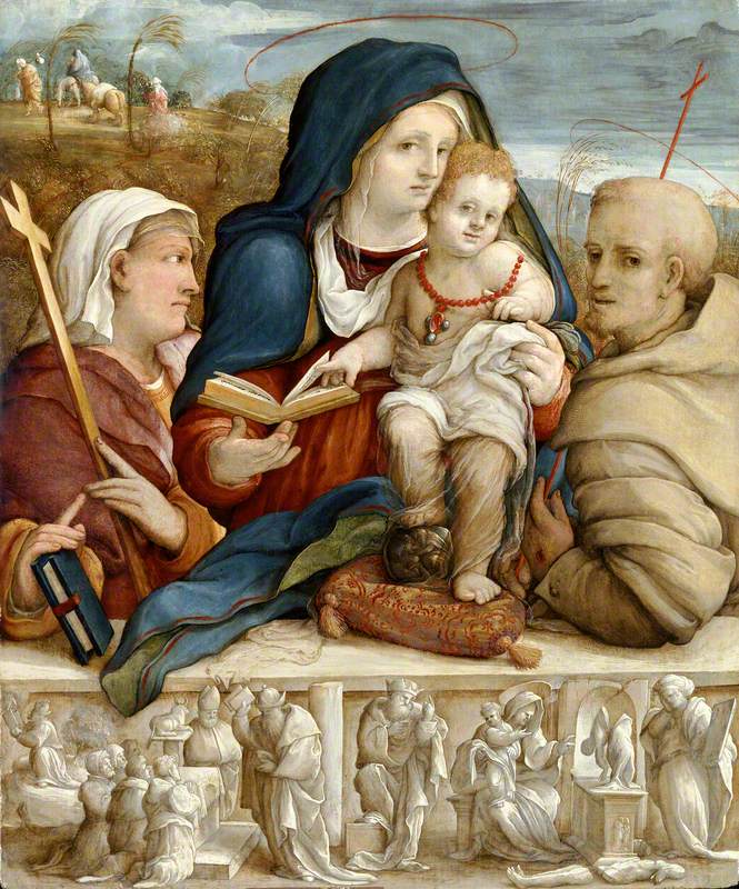 Vifgin and Child between St. Helena and St. Francis, vintage artwork by Amico Aspertini, A3 (16x12") Poster Print