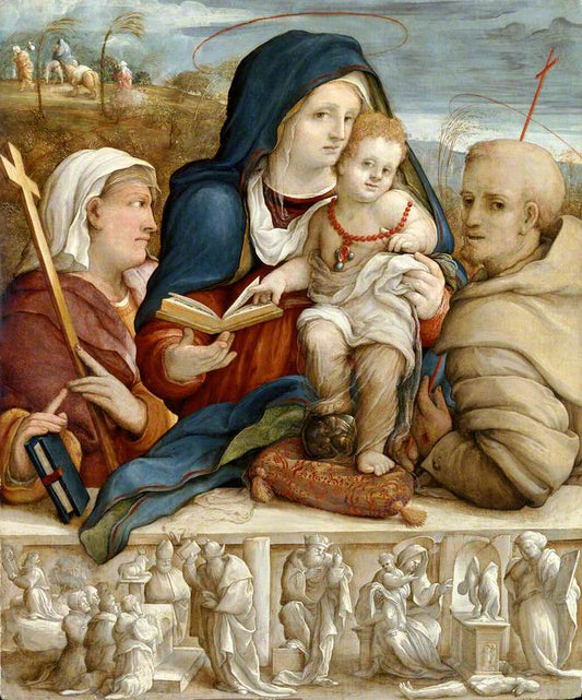Vifgin and Child between St. Helena and St. Francis, vintage artwork by Amico Aspertini, A3 (16x12") Poster Print